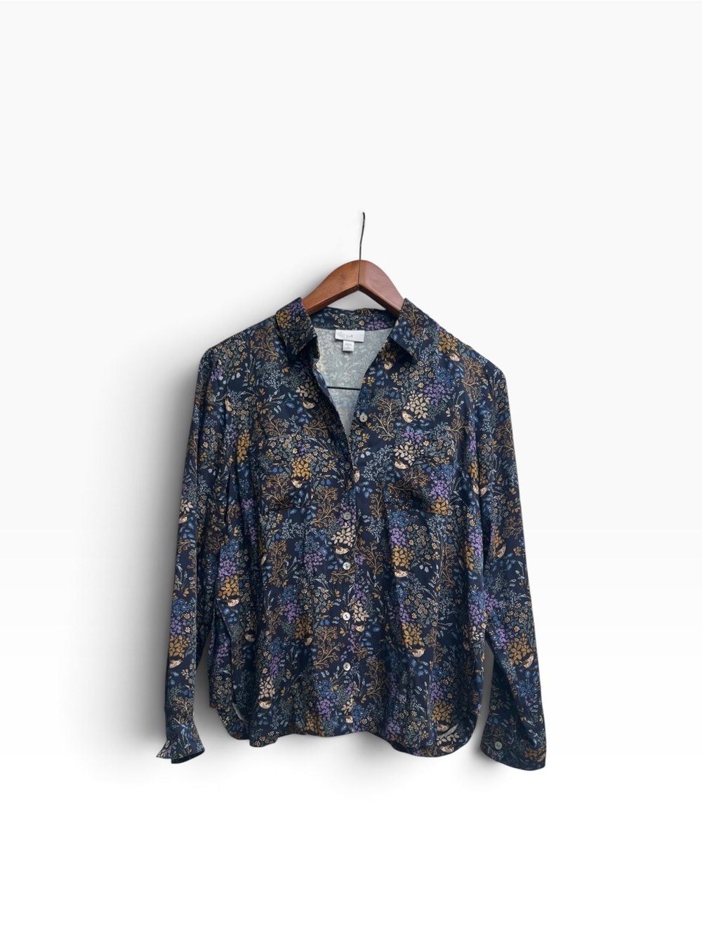 J. Jill Navy Floral Button-Down Shirt with Fall Accents